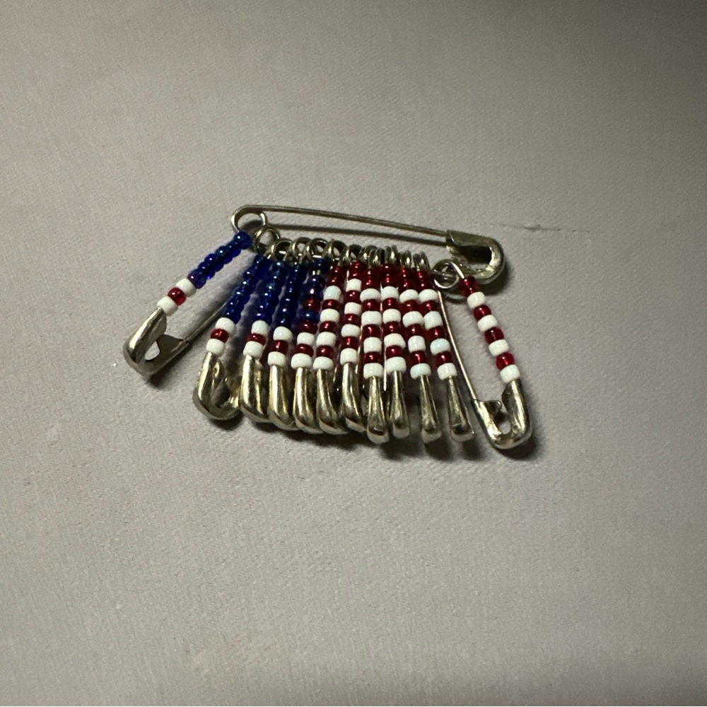 Patriotic Beaded Safety Pin Brooch